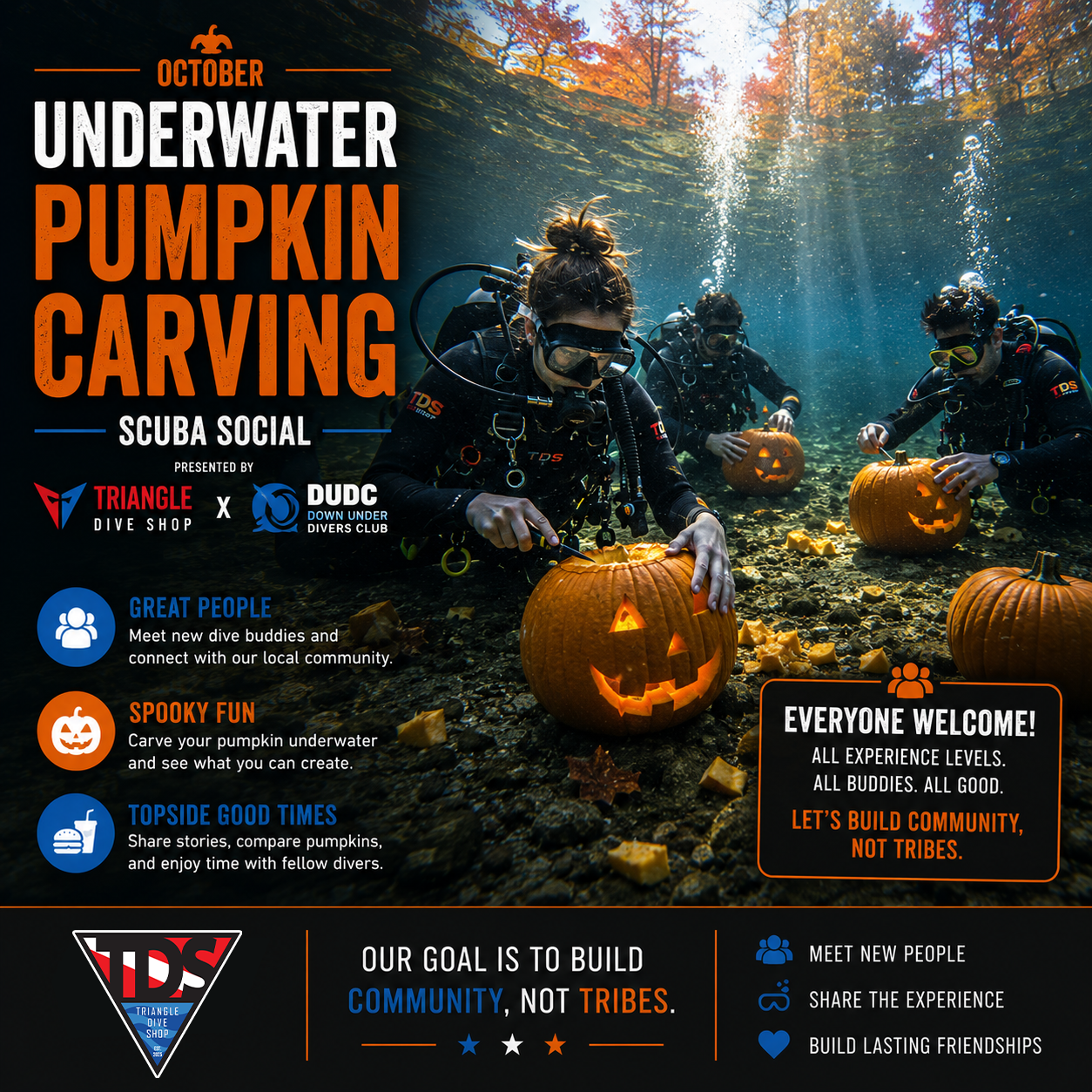 Diver carving pumpkins underwater